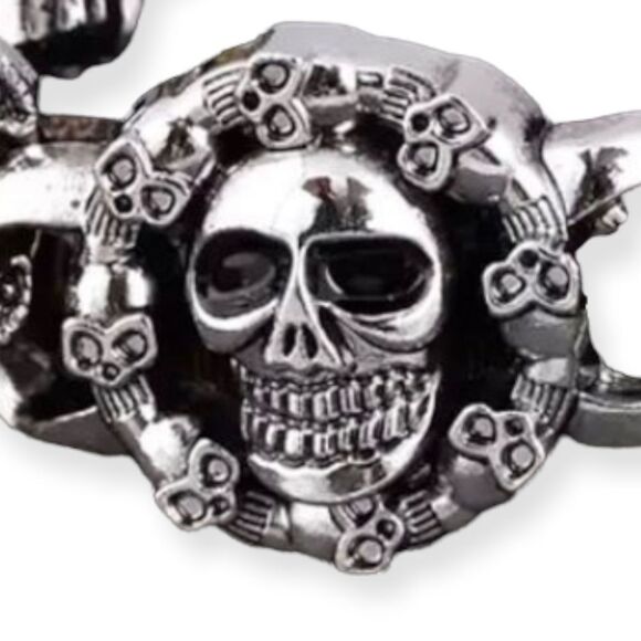 Skulls Antique Silver Motorcycle Bikers Link Bracelet - Picture 2 of 4